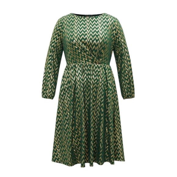 BloomChic Dresses & Skirts - BloomChic Green and Gold Zigzag Chevron Midi Dress Women's Plus Size 30 NEW